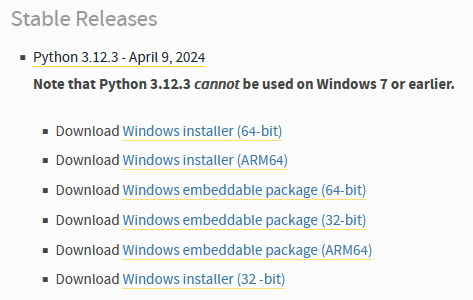 An installer entry as seen in Python Releases for Windows