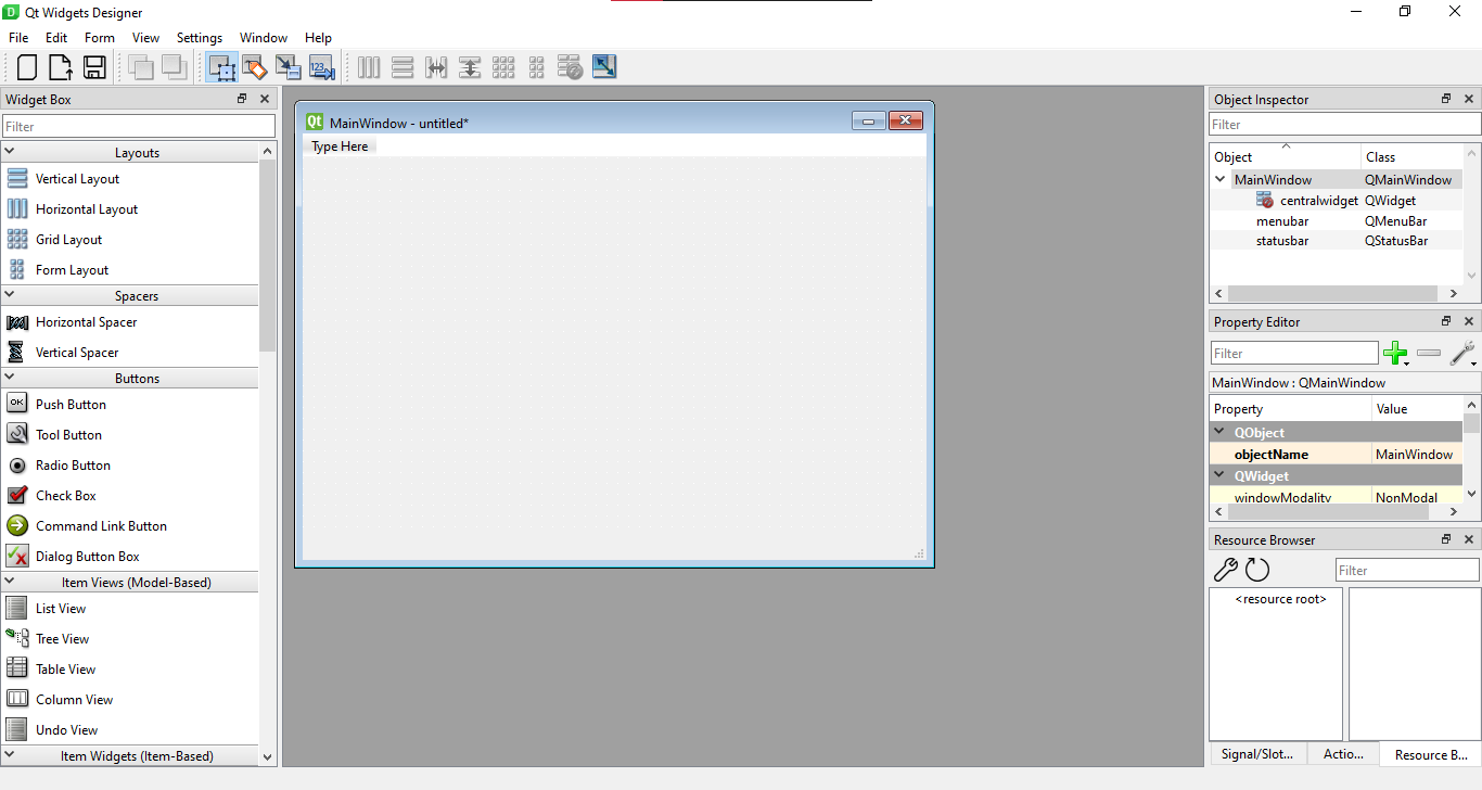 A blank window in Qt Designer