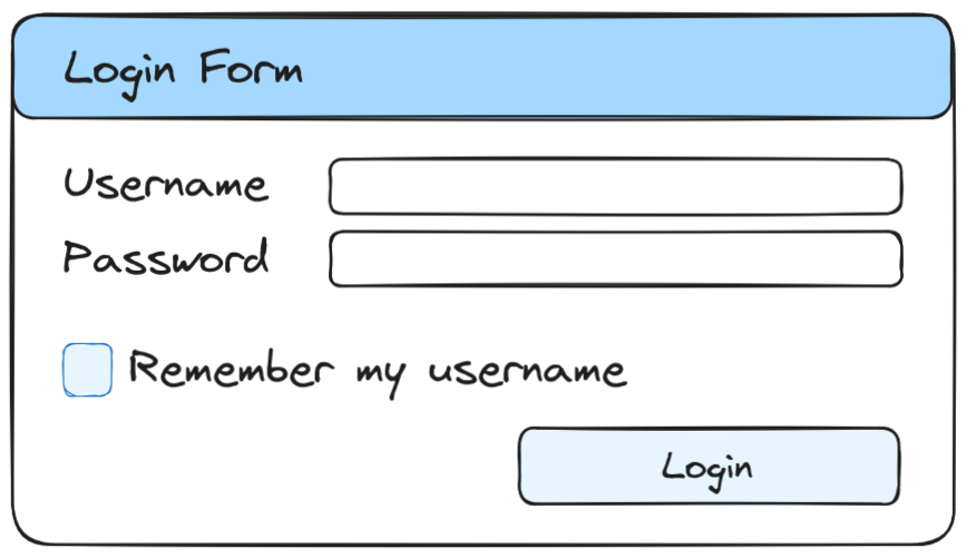 A sketch of a login form with a checkbox to remember a username